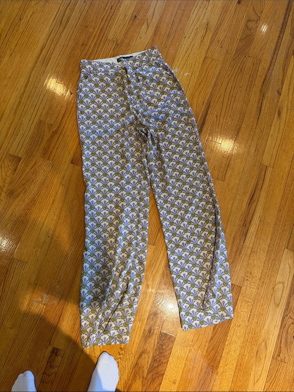 Zara Printed Green and Blue Patterned Pants
